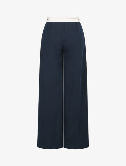 Pantalon wide leg à taille contrastante - Marine - 2