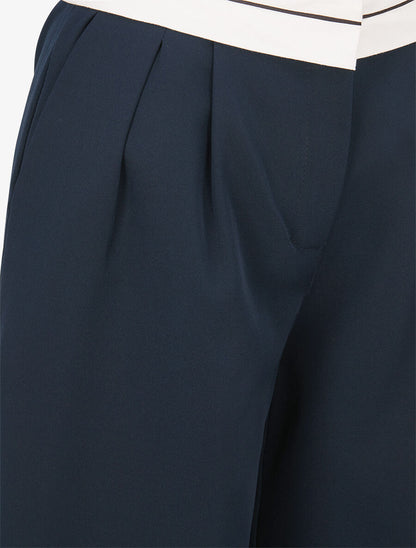 Pantalon wide leg à taille contrastante - Marine - 3
