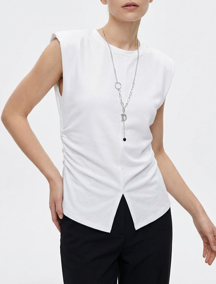 Top senza maniche con lati arricciati - Bianco