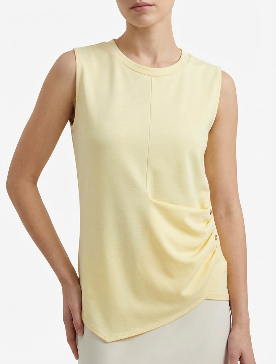 Top senza maniche effetto drappeggiato con bottoni - Giallo