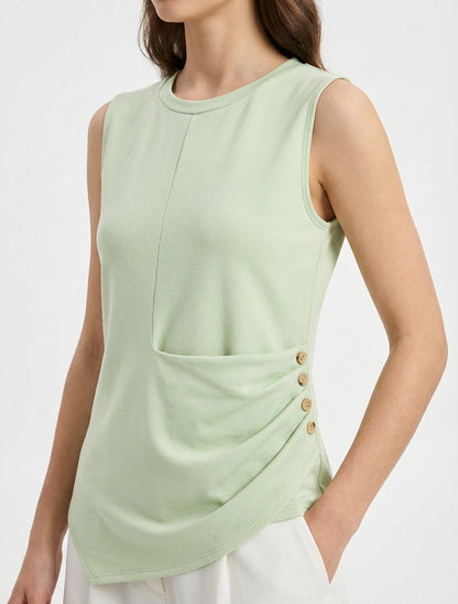 Top senza maniche effetto drappeggiato con bottoni - Verde mandorla