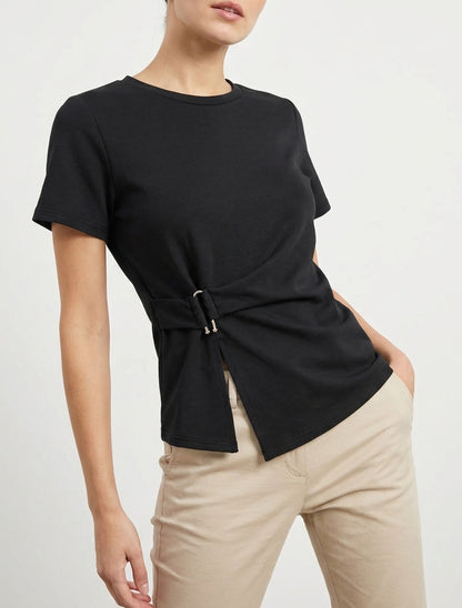 Top a maniche corte con fibbia - Nero