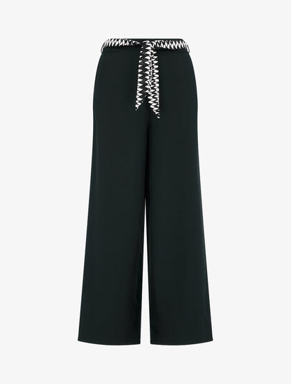 Pantalon ample uni et ceinturé - Noir - 1