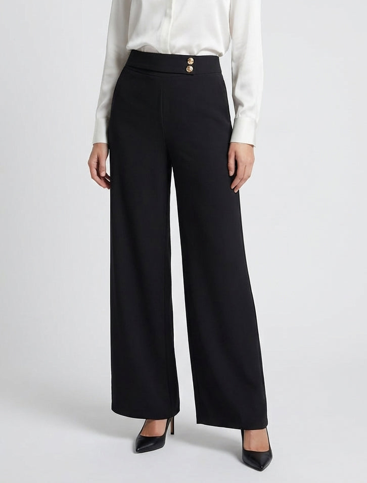 Pantaloni ampi con cintura e bottoni - Nero