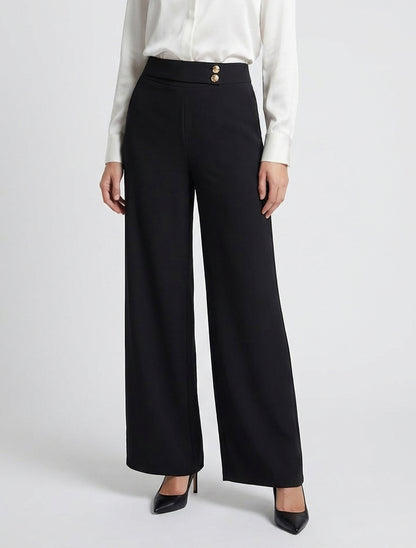 Pantaloni ampi con cintura e bottoni - Nero