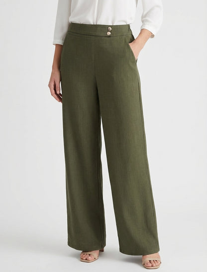 Pantaloni ampi con cintura e bottoni - Cachi