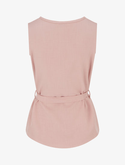 Top boutonné sans manches à poche décorative - Vieux rose - 2