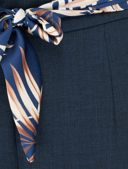 Pantalon droit ceinturé effet lin - Marine - 3