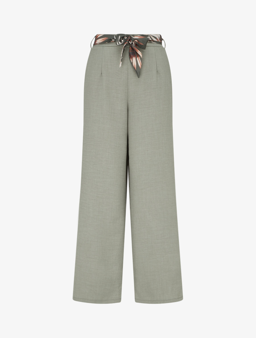 Pantalon droit ceinturé effet lin - Kaki - 1