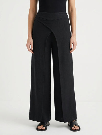 Pantaloni dritti effetto lino a doppio strato - Nero