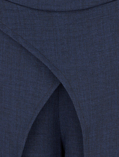 Pantalon droit effet lin à double pans - Marine - 3