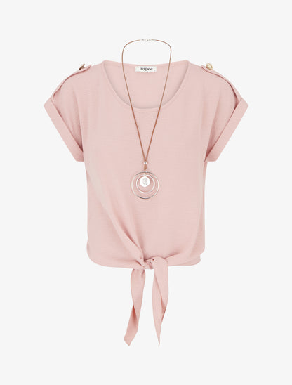 Top uni à nouer et manches courtes - Vieux rose - 1