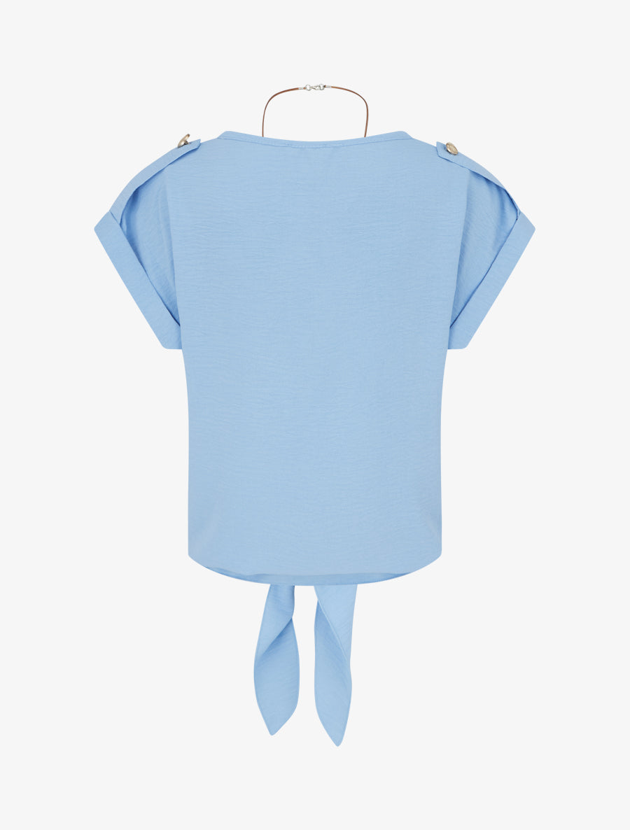 Top uni à nouer et manches courtes - Bleu ciel - 2