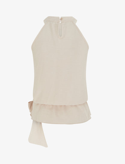 Top à col américain et noeud - Beige - 2