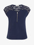 Top droit à zip et dentelle - Marine - 1