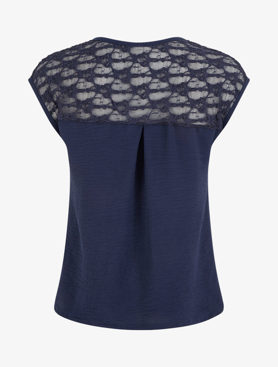 Top droit à zip et dentelle - Marine - 2