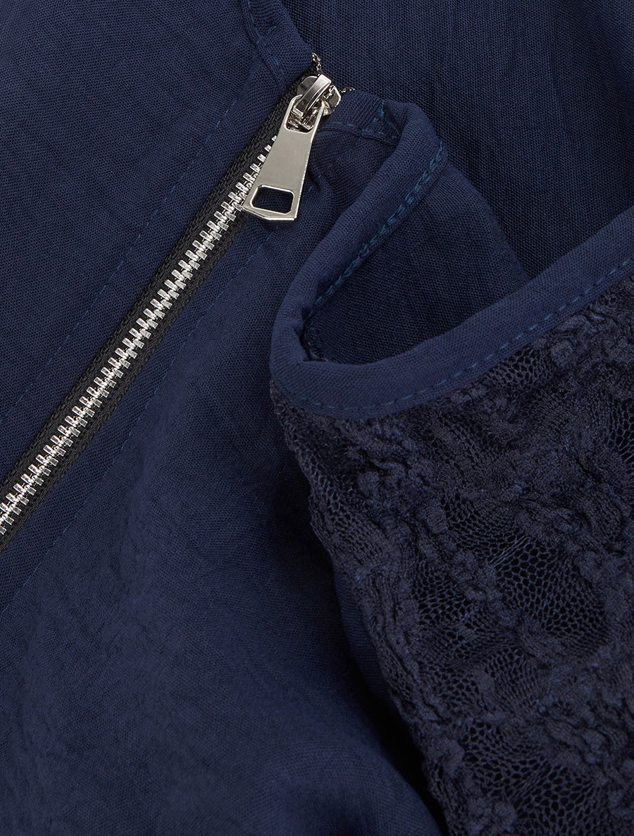 Top droit à zip et dentelle - Marine - 3
