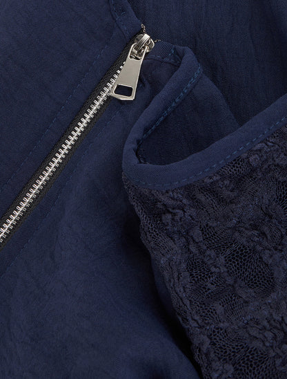 Top droit à zip et dentelle - Marine - 3