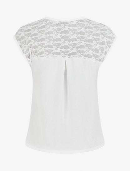 Top droit à zip et dentelle - Blanc - 2