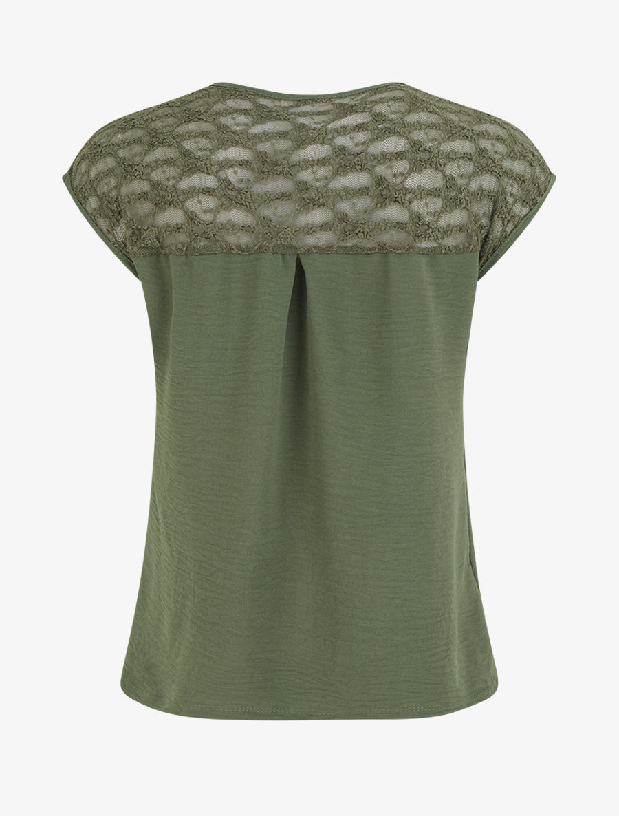 Top droit à zip et dentelle - Kaki - 2