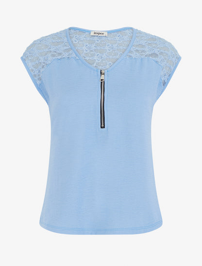 Top droit à zip et dentelle - Bleu ciel - 1