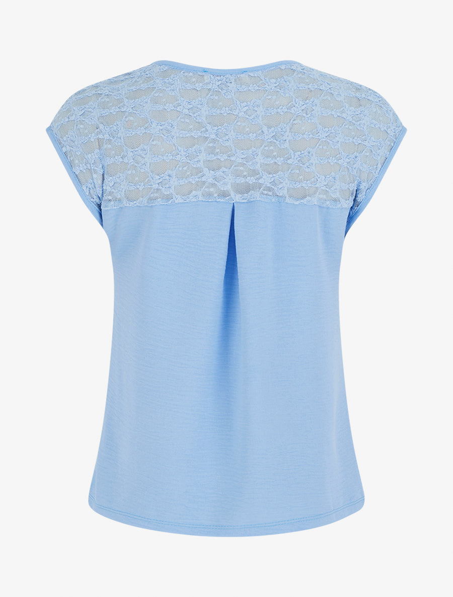 Top droit à zip et dentelle - Bleu ciel - 2