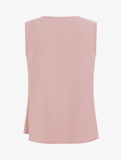 Top droit uni à col rond bijou - Rose - 2
