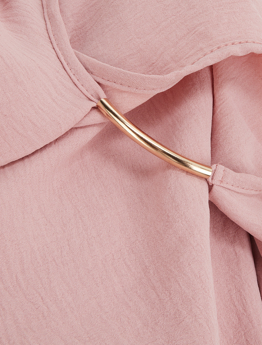 Top droit uni à col rond bijou - Rose - 3