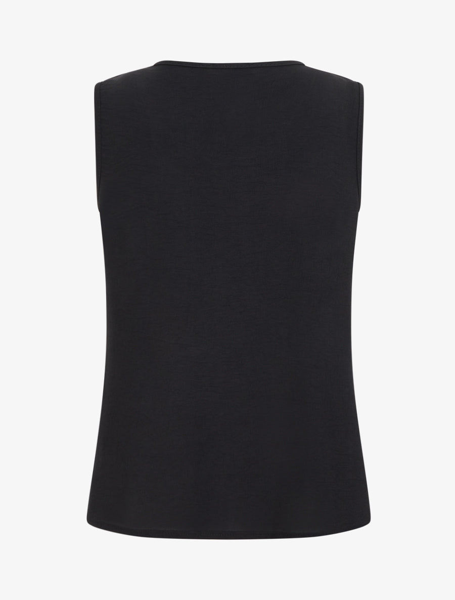 Top droit uni à col rond bijou - Noir - 2