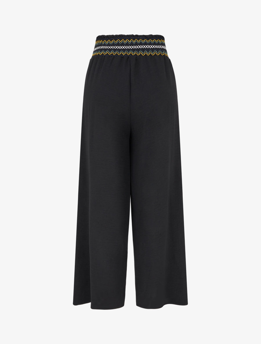 Pantalon droit à taille haute élastiquée - Noir - 2