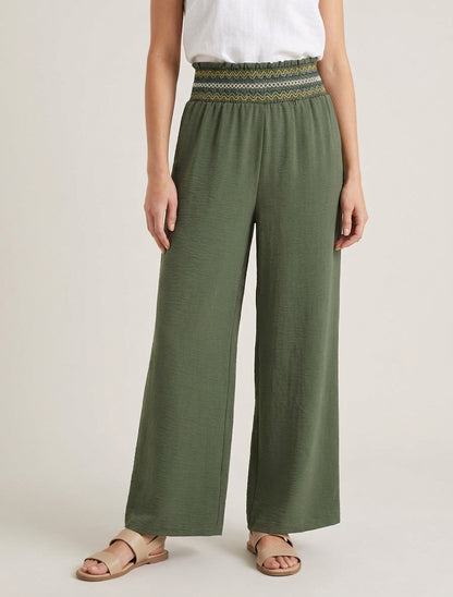 Pantaloni dritti a vita alta elasticizzata - Cachi