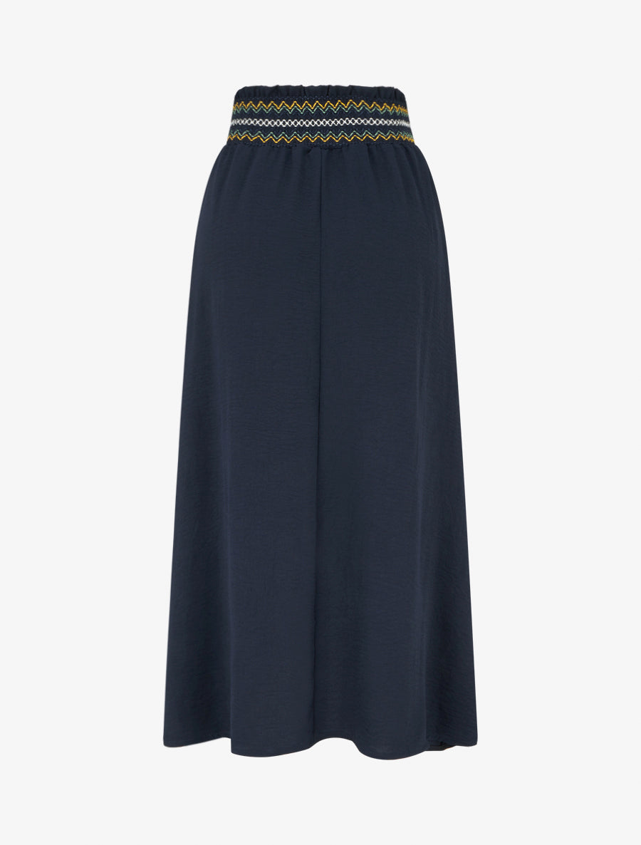 Jupe longue évasée à taille élastiquée - Marine - 2