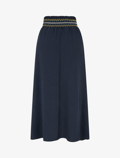 Jupe longue évasée à taille élastiquée - Marine - 2