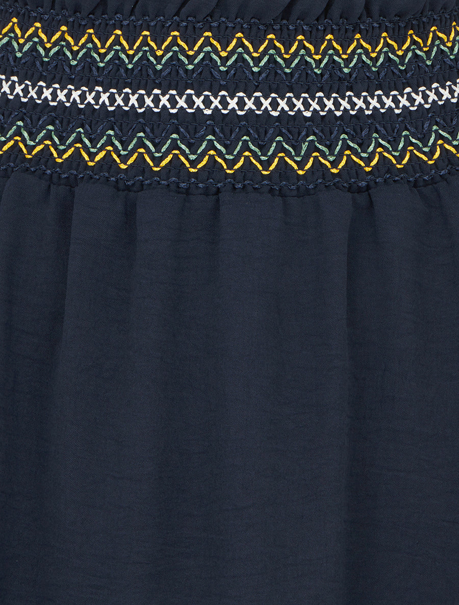 Jupe longue évasée à taille élastiquée - Marine - 3