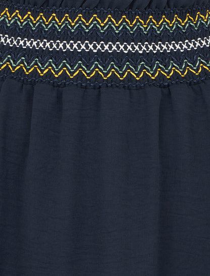 Jupe longue évasée à taille élastiquée - Marine - 3