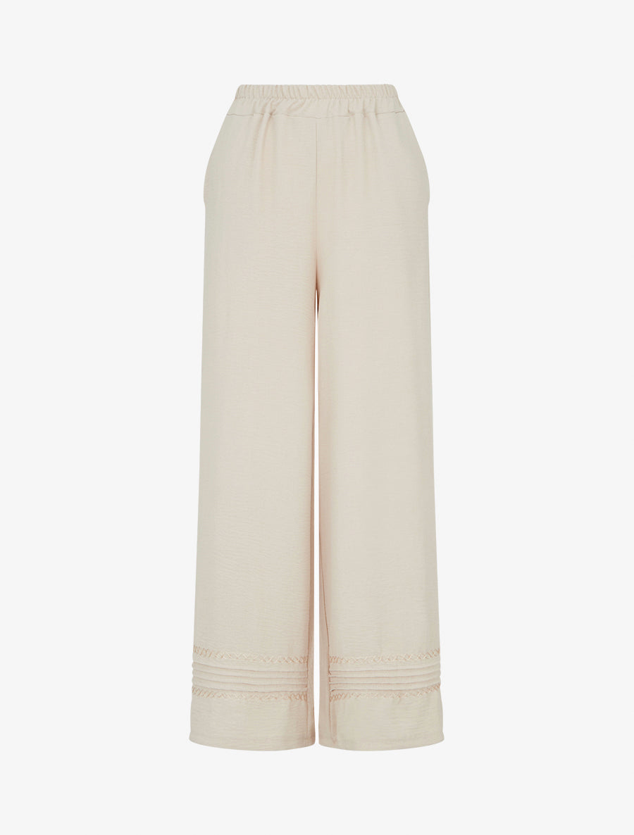 Pantalon ample à bords brodés - Beige - 1