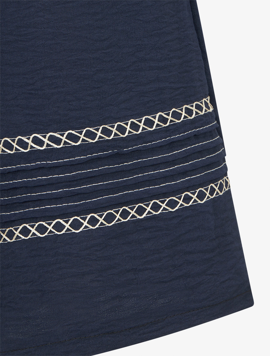 Pantalon ample à bords brodés - Marine - 3