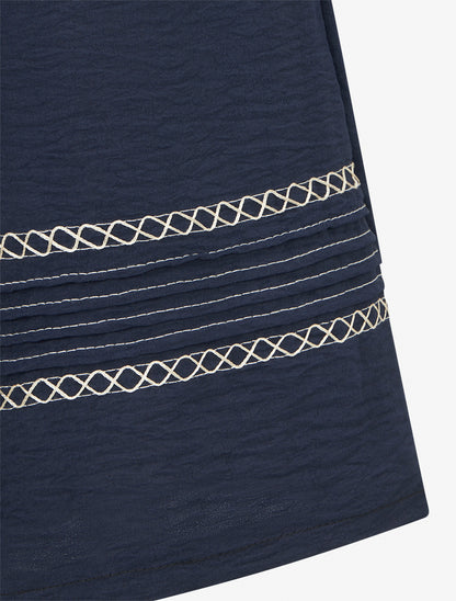 Pantalon ample à bords brodés - Marine - 3