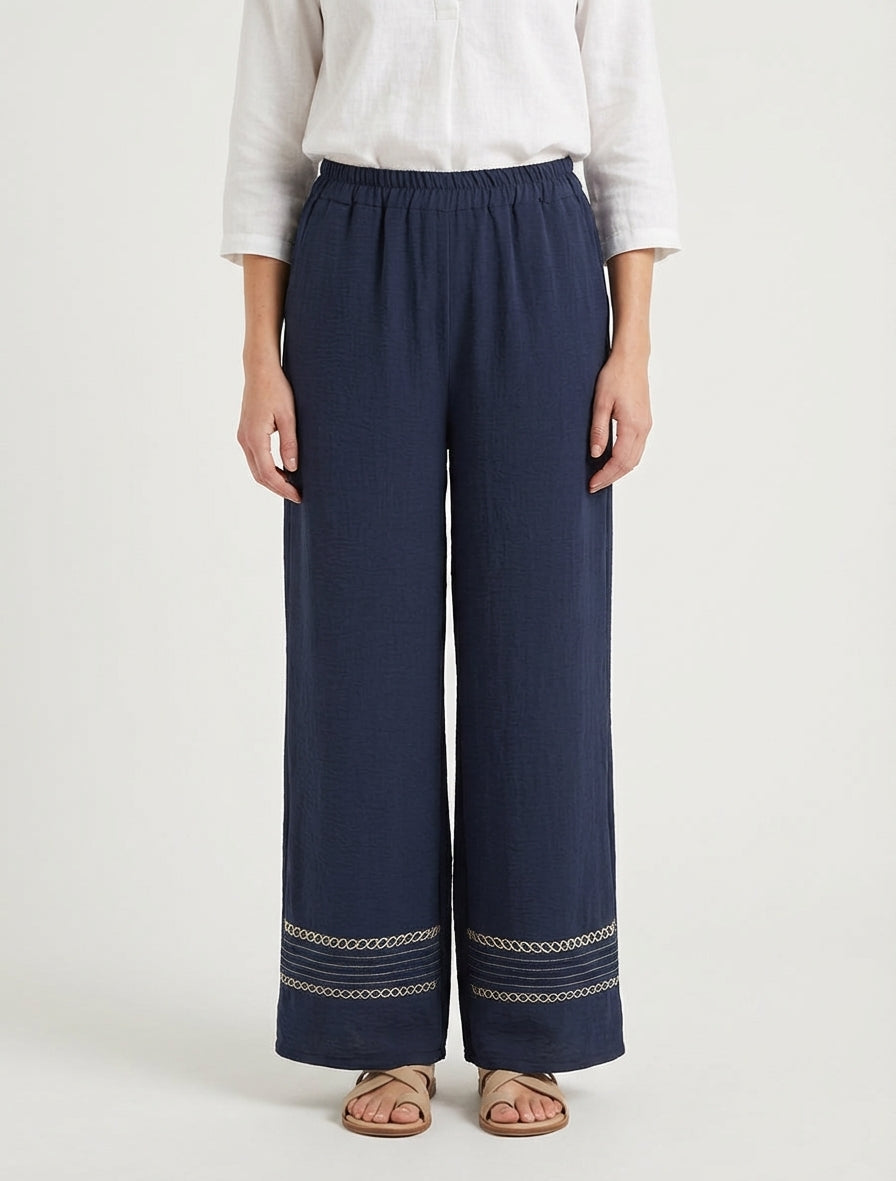 Pantaloni ampi con bordi ricamati - Marina