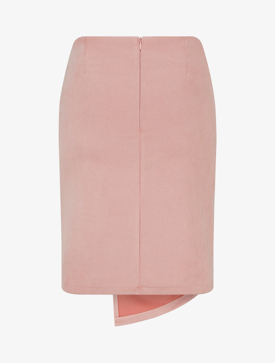 Gonna dritta in camoscio effetto intrecciato - Rosa