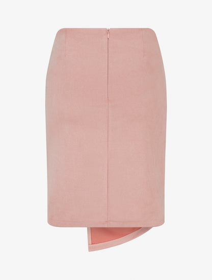 Gonna dritta in camoscio effetto intrecciato - Rosa