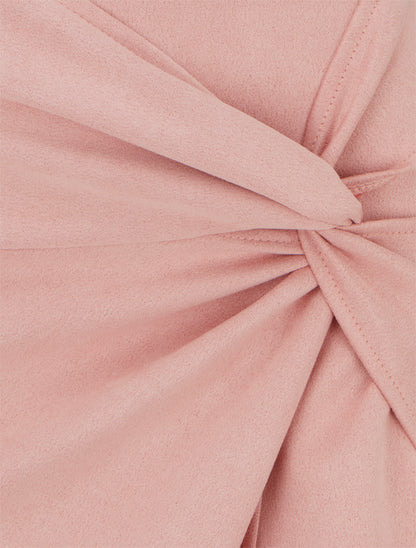 Gonna dritta in camoscio effetto intrecciato - Rosa