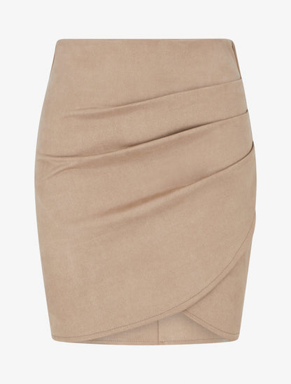 Jupe courte en suédine - Beige - 1