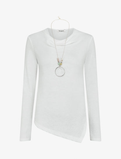 Pull asymétrique à col bénitier - Blanc - 1