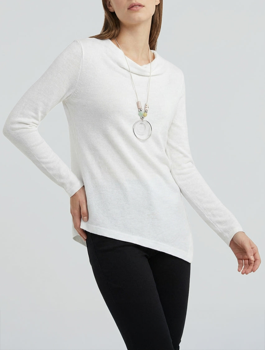 Maglione asimmetrico con collo a cascata - Bianco