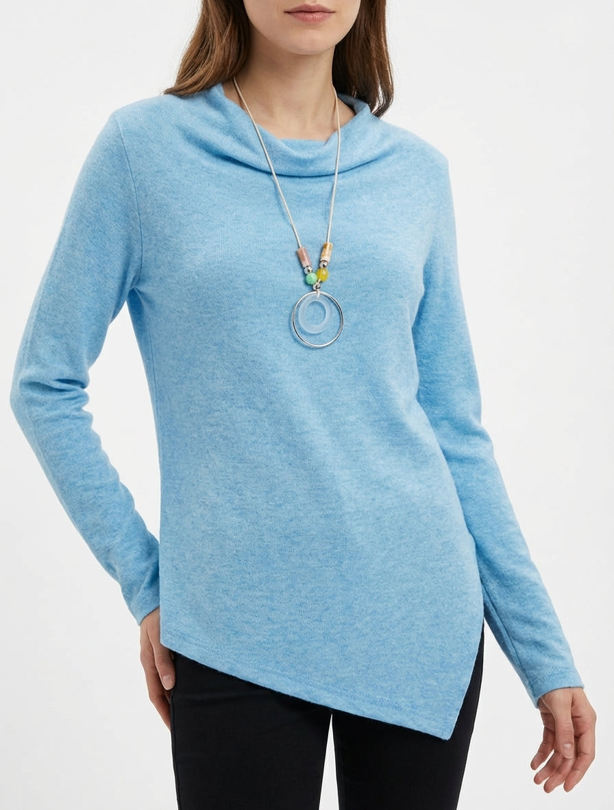 Maglione asimmetrico con collo a cascata - Azzurro cielo