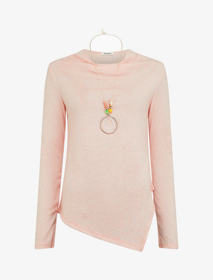 Pull asymétrique à col bénitier - Rose - 1