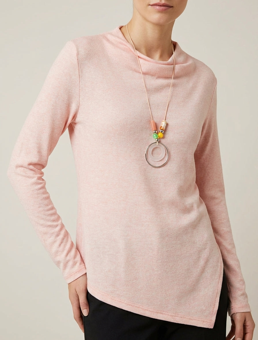 Maglione asimmetrico con collo a cascata - Rosa