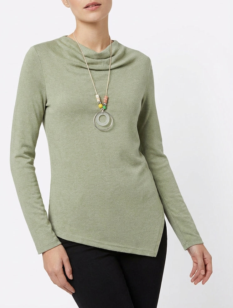 Maglione asimmetrico con collo a cascata - Cachi