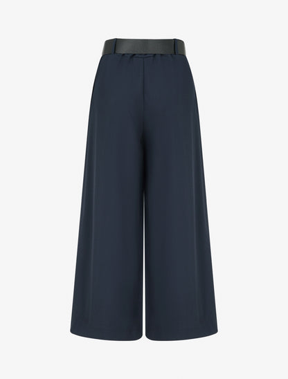 Pantalon ample uni à taille haute - Marine - 2